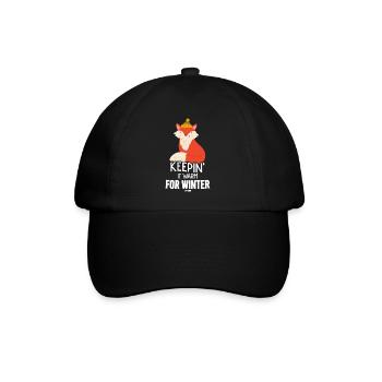 Rotfuchs im Winter mit Wintermütze - Baseballkappe - Schwarz/Schwarz - Vorne