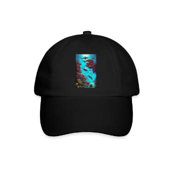 Geschenk, Geschenkidee, Hai, Raubfisch, Weißer Hai - Baseballkappe - Schwarz/Schwarz - Vorne