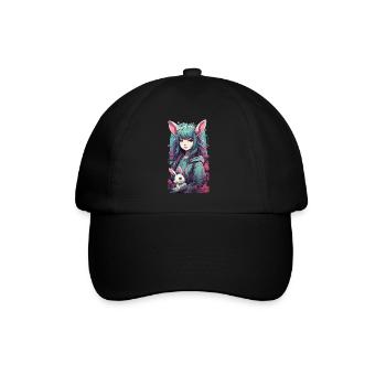 Gothic Kemonomimi Bunny Anime Streetwear - Baseball Cap - black/black - Front