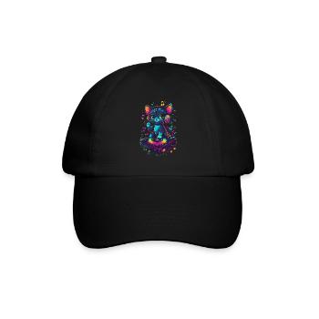 Chat mignon avec des écouteurs et un disque vinyle - Casquette classique - noir/noir - Devant