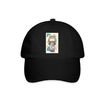 Cute Bunny Funny Boba Bubble Tea - Baseball Cap - black/black - Front