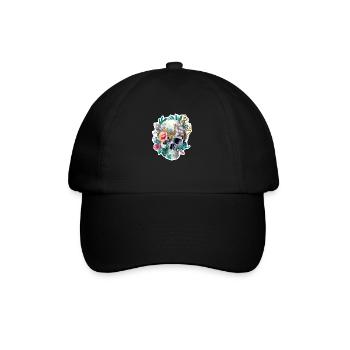 Human Skull & Flowers 28 - Baseball Cap - black/black - Front
