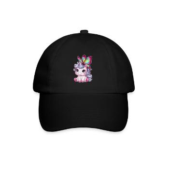 Licorne Kawaii mignonne avec papillon - Casquette classique - noir/noir - Devant