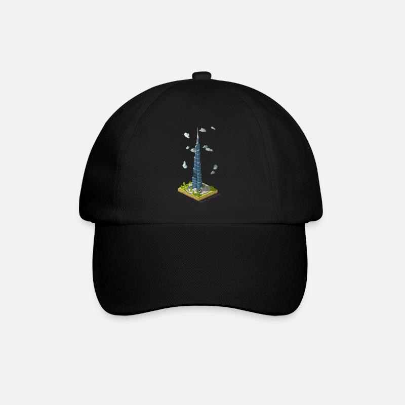Geometrischer Low-Poly-Burj Khalifa - Baseballkappe - Schwarz/Schwarz