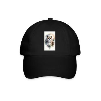 Eule im Aquarell - Baseballkappe - Schwarz/Schwarz - Vorne