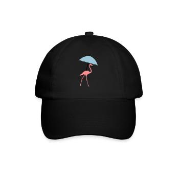 Flamingo with umbrella or parasol - Baseball Cap - black/black - Front