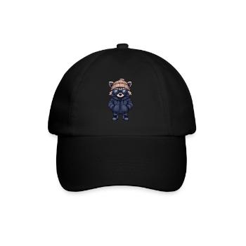 Waschbär Cool Comic - Baseballkappe - Schwarz/Schwarz - Vorne