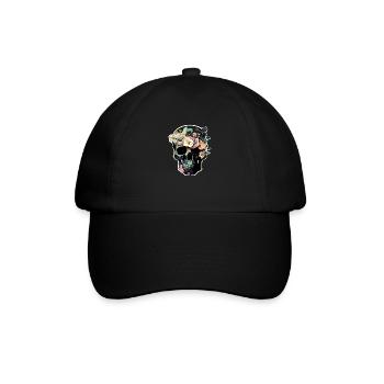Human Skull & Flowers 37 - Baseball Cap - black/black - Front