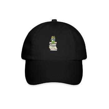 Frog Reading Books Literature Coffee - Baseball Cap - black/black - Front