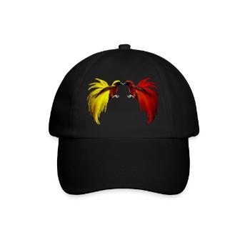 2 kleine Paradiesvögel gelb, rot - Baseballkappe - Schwarz/Schwarz - Vorne