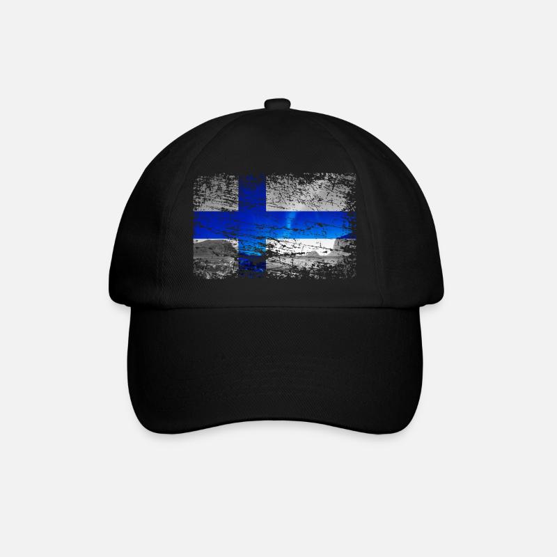 Finnland mit Nordlicht im Vintage-Style - Baseballkappe - Schwarz/Schwarz