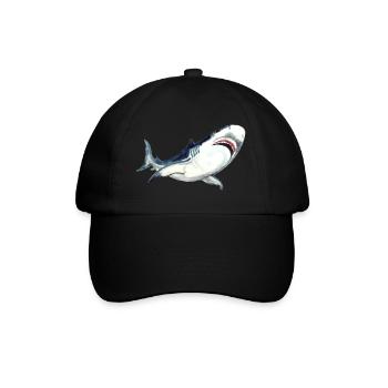 Great White Shark Watercolor Shark Art Shirt - Baseball Cap - black/black - Front