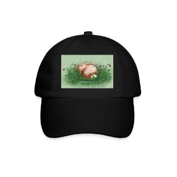 Hase und Erdbeeren - Baseballkappe - Schwarz/Schwarz - Vorne
