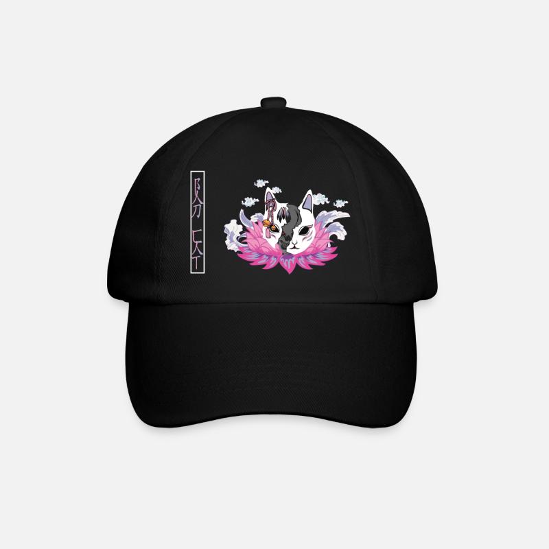 Japanese evil cat - Baseball Cap - black/black