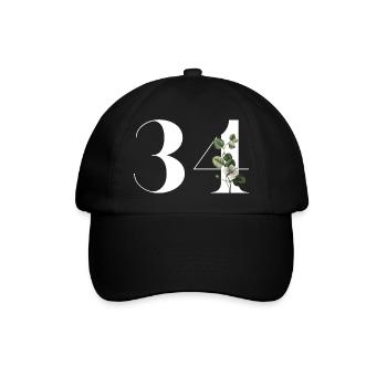 Number 34 Floral Green - 34th Floral Birthday - Baseball Cap - black/black - Front