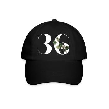 Nummer 36 Blumengrün - 36. Blumengeburtstag - Baseballkappe - Schwarz/Schwarz - Vorne