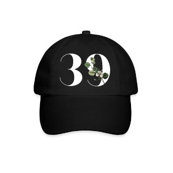 Nummer 39 Blumengrün - 39. Blumengeburtstag - Baseballkappe - Schwarz/Schwarz - Vorne