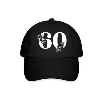 Black Floral Number 60 - 60th Floral Birthday - Baseball Cap - black/black - Front