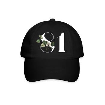 Number 81 Floral Green - 81st Floral Birthday - Baseball Cap - black/black - Front