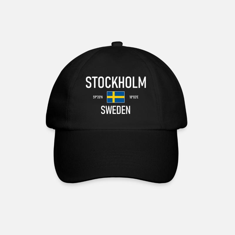 Stockholm - Suède - Sverige Coordonnées du drapeau - Casquette classique - noir/noir