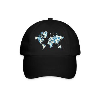 World Map Blue Flowers - Baseball Cap - black/black - Front