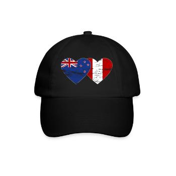 New Zealand Peru flag heart used - Baseball Cap - black/black - Front