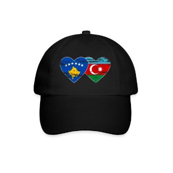 Kosovo Aserbaidschan Flagge Herz used - Baseballkappe - Schwarz/Schwarz - Vorne