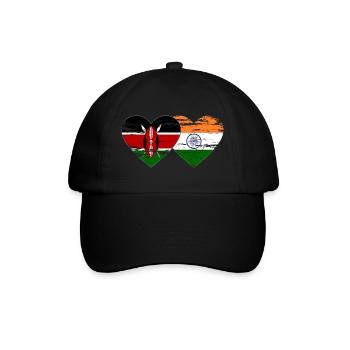 Kenia Indien Flagge Herz used - Baseballkappe - Schwarz/Schwarz - Vorne