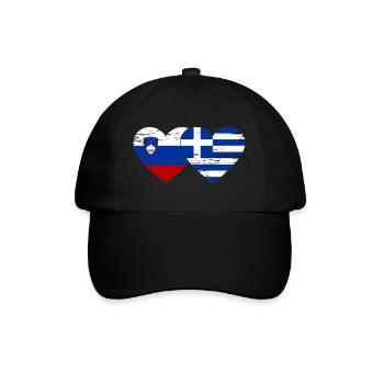 Slovenia Greece flag heart used - Baseball Cap - black/black - Front