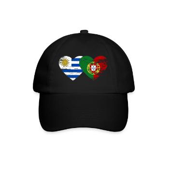 Uruguay Portugal flag heart used - Baseball Cap - black/black - Front