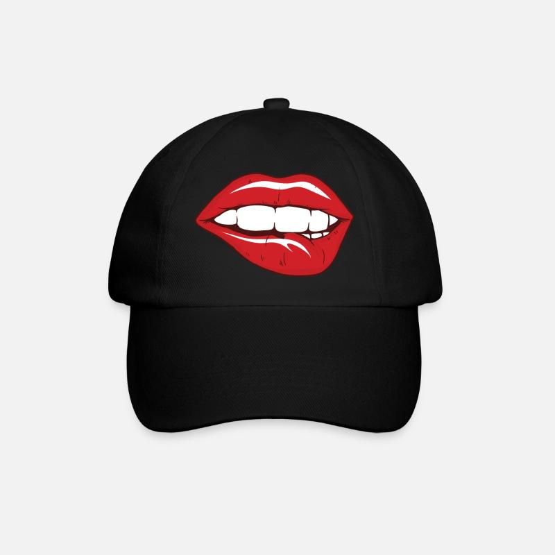 Lippenbiss sexy lip bite Shirt Lippenstift Kuss - Baseballkappe - Schwarz/Schwarz