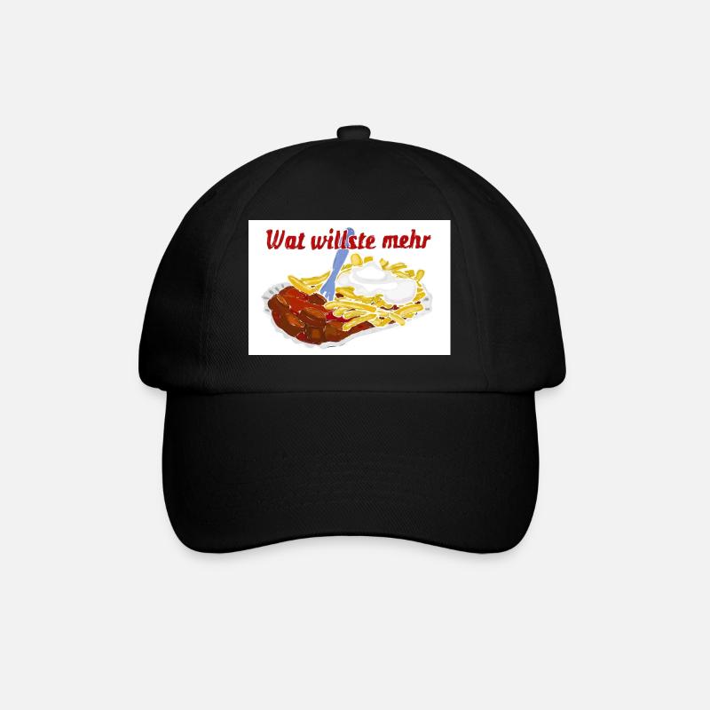 Currywurst mit Pommes - Baseballkappe - Schwarz/Schwarz