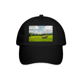 Mountain meadow with hut in front of the Alps - Baseball Cap - black/black - Front