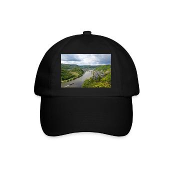 Mosel, Wein, Weinberg, Reil, Panorama - Baseballkappe - Schwarz/Schwarz - Vorne