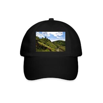 Mosel, Burg, Weinberg, Panorama - Baseballkappe - Schwarz/Schwarz - Vorne
