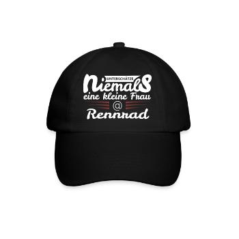 Kleine Frau auf einem Rennrad - Baseballkappe - Schwarz/Schwarz - Vorne