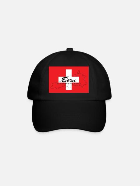 Bern - Hauptstadt mit GPS-Koordinaten & Flagge - Baseballkappe - Schwarz/Schwarz