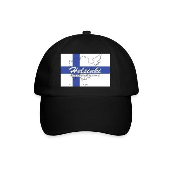 Helsinki - Hauptstadt mit GPS & Flagge - Baseballkappe - Schwarz/Schwarz - Vorne