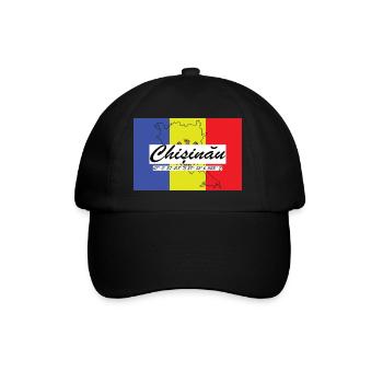 Chisinau - Hauptstadt mit GPS & Flagge - Baseballkappe - Schwarz/Schwarz - Vorne