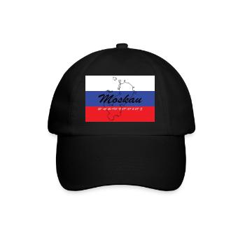 Moskau - Hauptstadt mit GPS & Flagge - Baseballkappe - Schwarz/Schwarz - Vorne