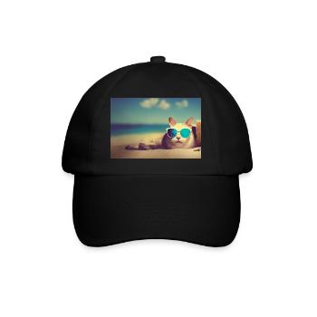 Katze mit Sonnenbrille - Baseballkappe - Schwarz/Schwarz - Vorne