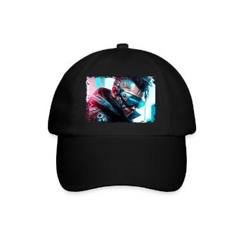 Cyber soldier or punk in neon sci-fi style - Baseball Cap - black/black - Front