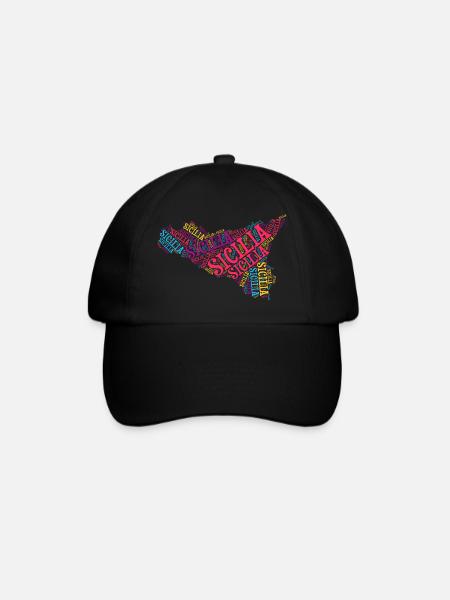 Sizilien T-Shirt Karte Wortwolke Trinacria - Baseballkappe - Schwarz/Schwarz