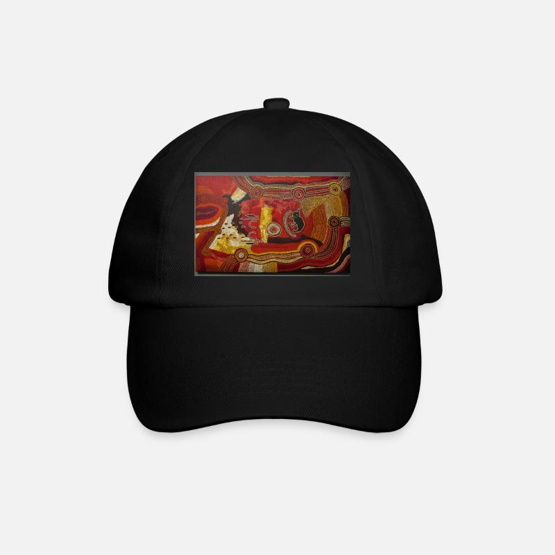 Aboriginal yellow red lines - Baseball Cap - black/black
