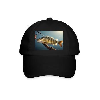 Großer Barsch Fisch am Haken - Baseballkappe - Schwarz/Schwarz - Vorne