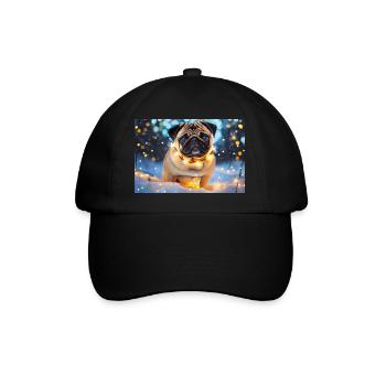 Niedlicher Pug mit Weihnachtslichtern - Baseballkappe - Schwarz/Schwarz - Vorne