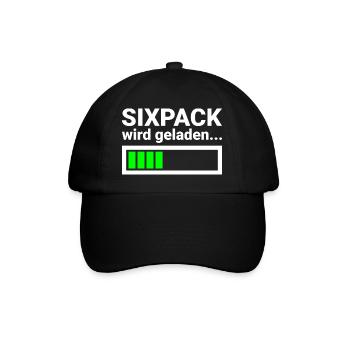 Sixpack wird geladen Lustiges Fitness Shirt - Baseballkappe - Schwarz/Schwarz - Vorne