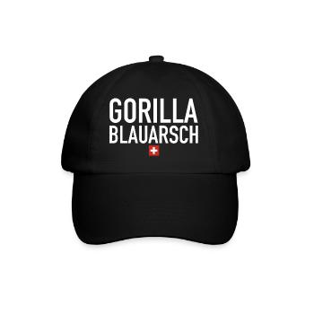 Gorilla Blauarsch | Schweiz, Sprichwort, Fondue - Baseballkappe - Schwarz/Schwarz - Vorne