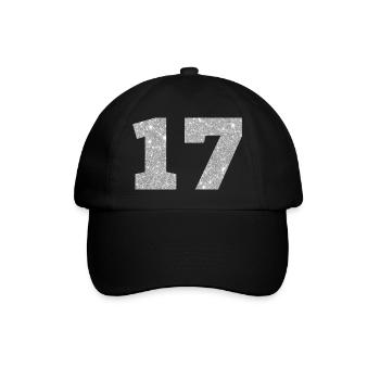 Nummer 17 Silberner Glitzer - 17. Jubiläum - Baseballkappe - Schwarz/Schwarz - Vorne