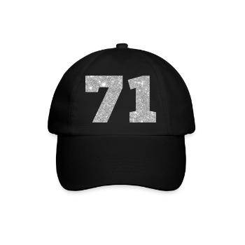71 Silber Glitter - 71. Geburtstag - Baseballkappe - Schwarz/Schwarz - Vorne